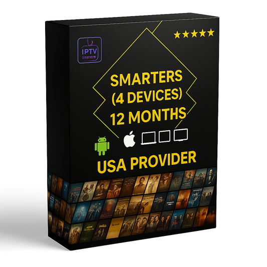 12 Months IPTV SMARTERS PRO Subscription ( 4 DEVICES )